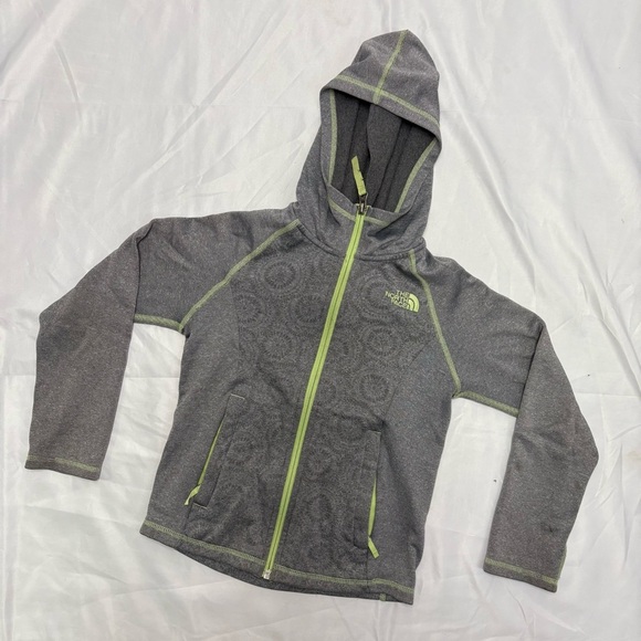 2/$20 The North Face Girls Small Grey Zip Up Hooded Sweatshirt Flower Design - Picture 1 of 8